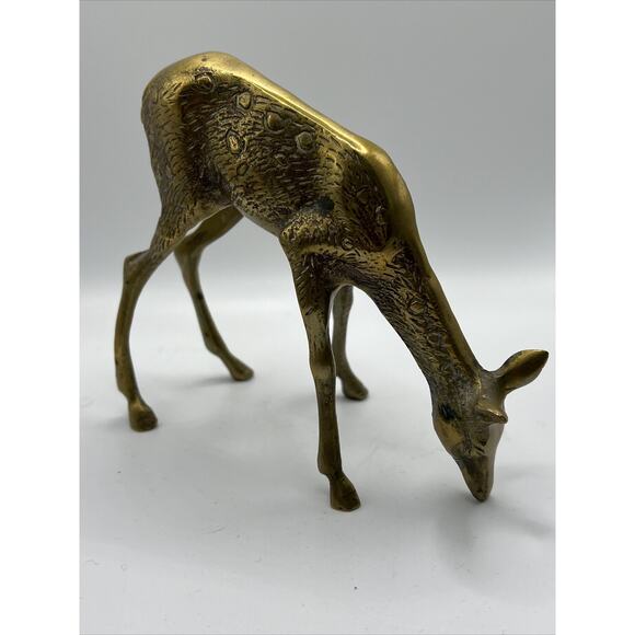 Ornate Brass 7” Deer Buck 5” Doe Set Of 2 Figurines Patina - Picture 11 of 16